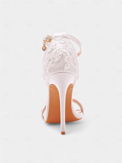 with Wedding Women's Lace Stiletto White Strap Ankle Heels