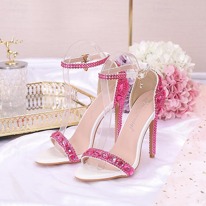 Heels Stiletto Rhinestone Matching Ankle Green Women's with