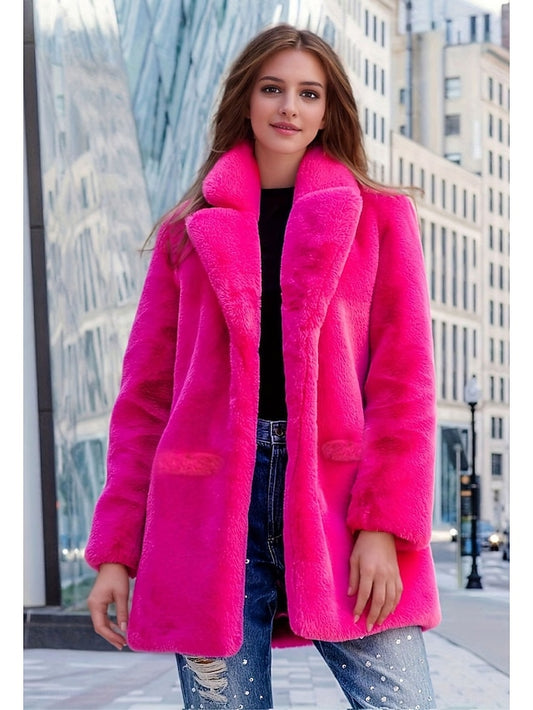 Women's Fur Coat Pocket Knitting Comfortable Faux Warm