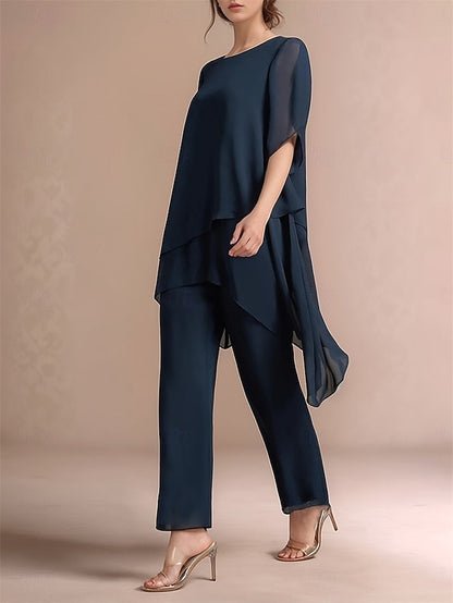 Piece Mother 2 Dress Pantsuit Classic Neck Bride the of Crew