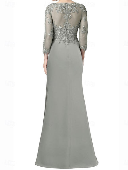 Length Floor of Neck A-Line the V Bride Mother Elegant Dress