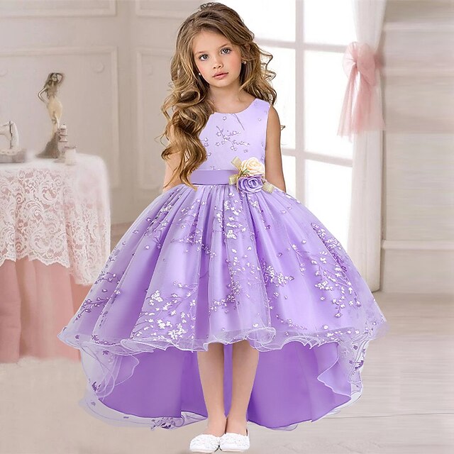 Dress Kids Sleeveless Solid Colored Floral Girls' Wedding