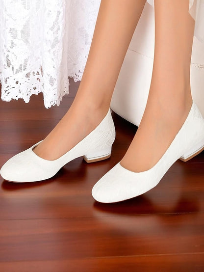 Women's Lace Wedding Flats Heel Ivory Low