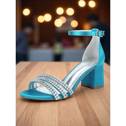 Sandals Rhinestone Women's Satin Purple Heel with Block