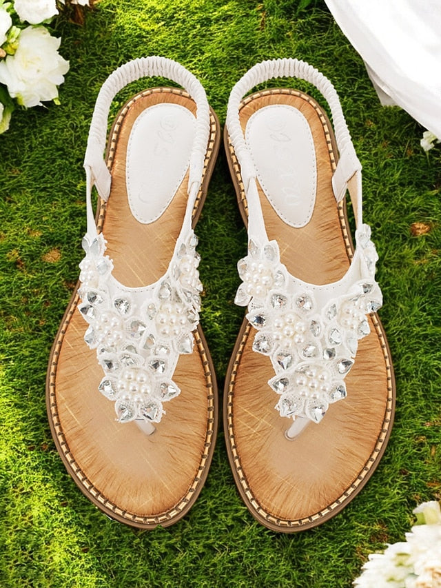 Comfortable Beaded with Flat Floral Design Slip-Ons