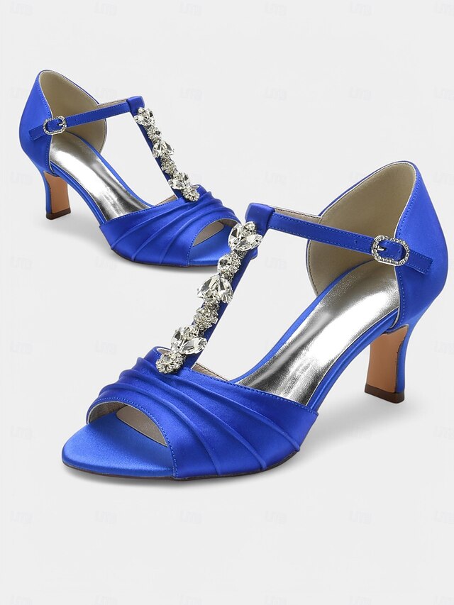 Crystal Detail Heels – Open-Toe Satin White with Bridal