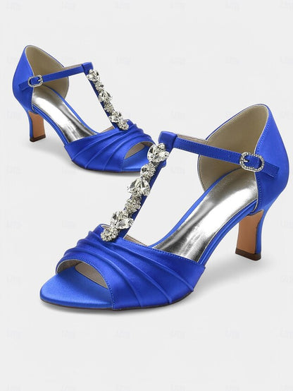 Crystal Detail Heels – Open-Toe Satin White with Bridal