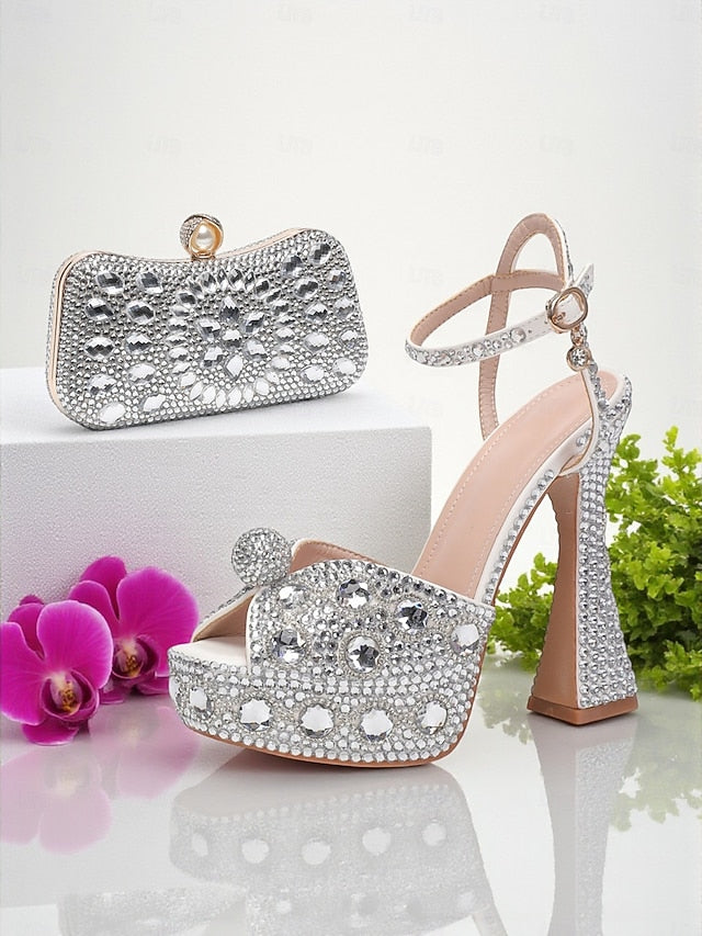 Platform Heel Sandals High with Matching Women's Rhinestone