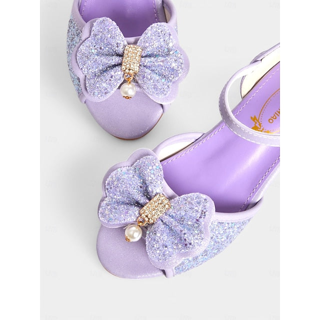 with Glitter Pearl Accent Sandals Purple Girls' Bow