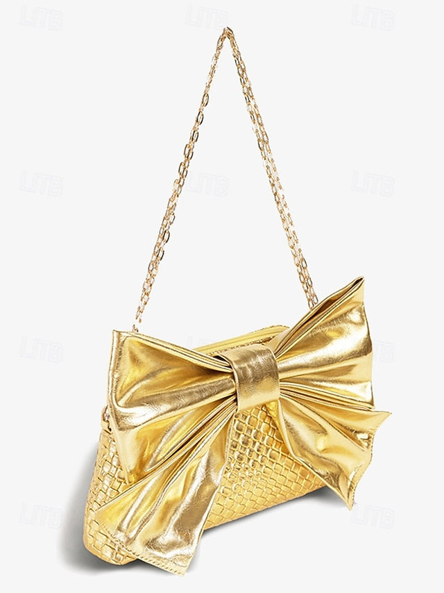 Gold Faux Bow Oversized Women's with Bag Clutch Leather