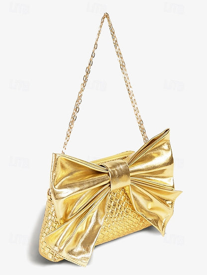 Gold Faux Bow Oversized Women's with Bag Clutch Leather