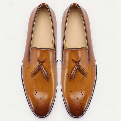 Tassel Leather Light Loafers – Classic Brown Men's