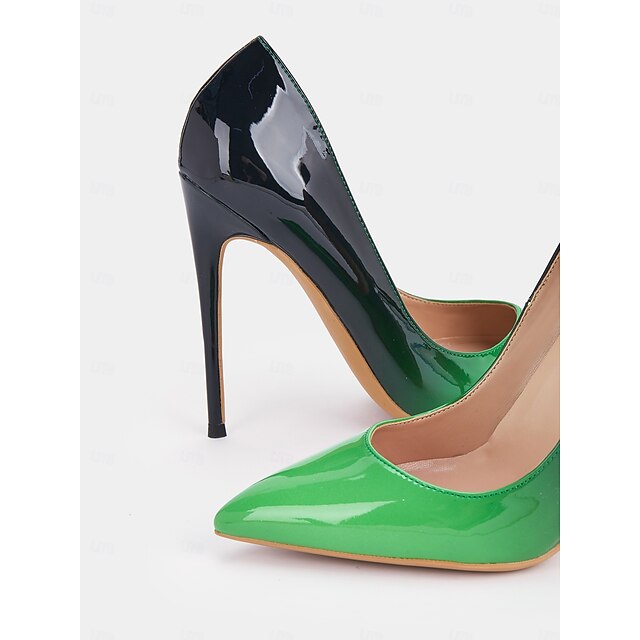 Green Patent Leather Pointed Toe Pumps Black Women's