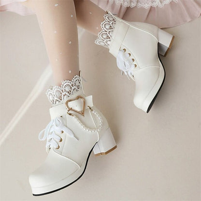 – Bridal Women's Ankle Shoes White Lace-Up Wedding Boots