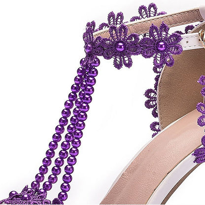 Lace Wedding Shoes Heel High Bridal Pointed Women's