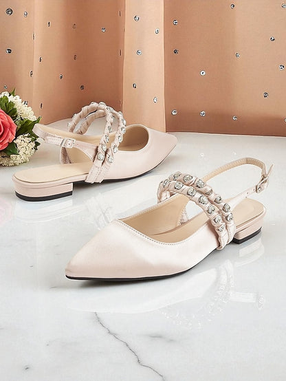 Rhinestone Women's Toe - Pointed Slingback Flats Satin