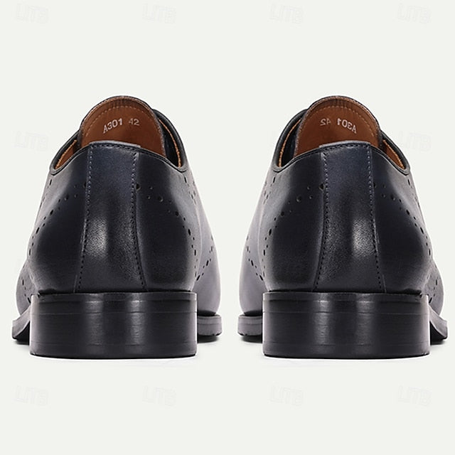 Blue Cowhide Shoes Men's Classic Oxford Genuine Navy