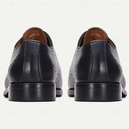 Blue Cowhide Shoes Men's Classic Oxford Genuine Navy