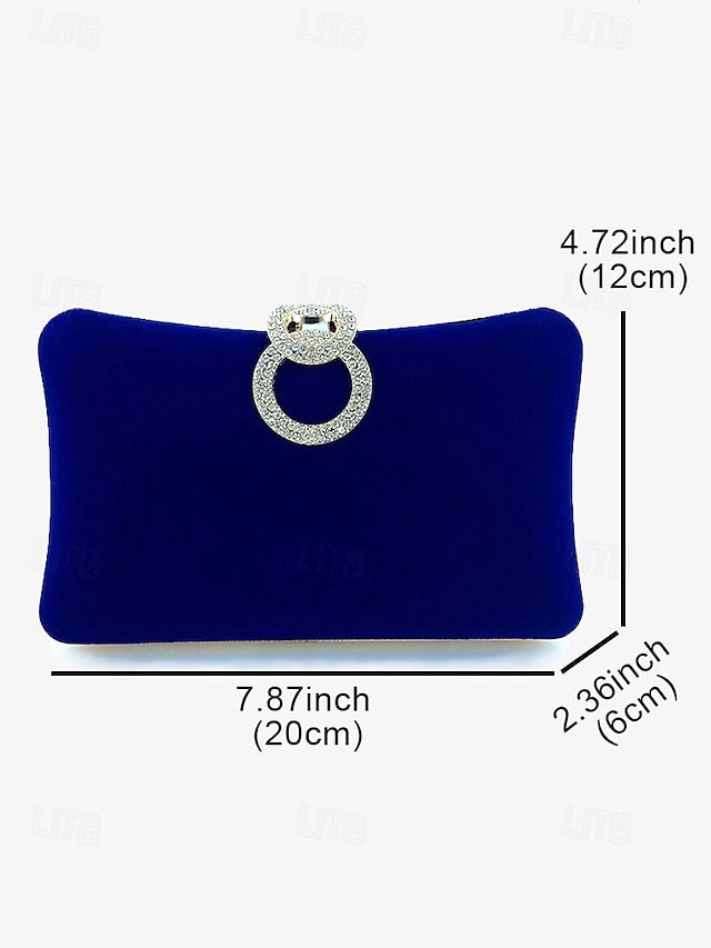 Women's Elegant Clutch Blue Ring Rhinestone Bag Velvet with