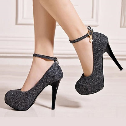 Platform Stiletto with Glitter Silver Heels Women's Ankle