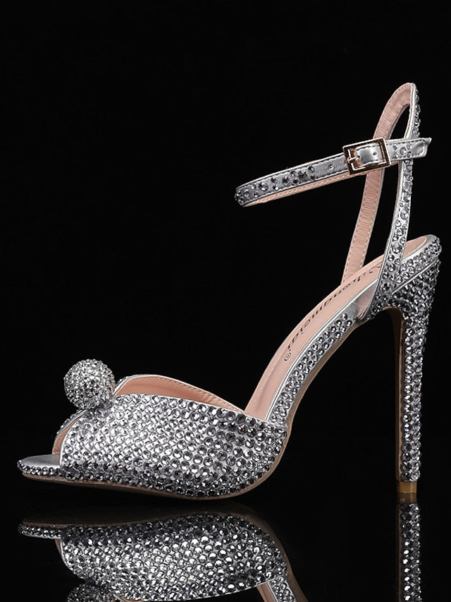 with Heel Embellished Stiletto Sandals Women's Rhinestone