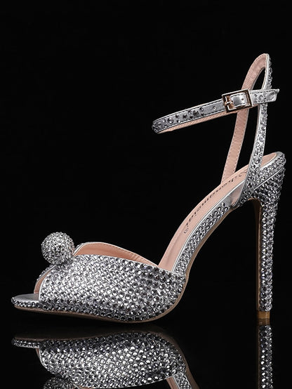 with Heel Embellished Stiletto Sandals Women's Rhinestone