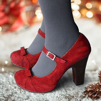 Mary Heels Suede and Women's Black Jane Bow Red Detail with