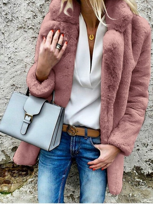 Fur Comfortable Casual Women's Going Coat Collar Plain Warm