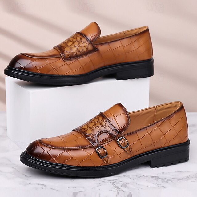 Crocodile with Men's Brown Pattern Leather – Faux Loafers