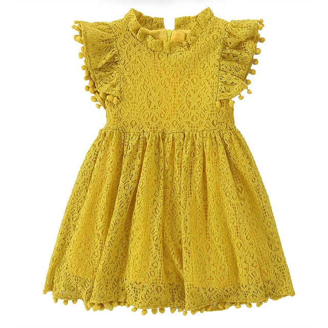 Girls' Sleeve Color Kids Solid Party Short Dress