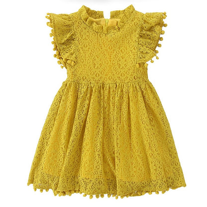 Girls' Sleeve Color Kids Solid Party Short Dress
