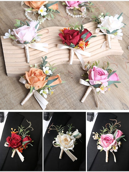 Corsage and Elegant Boutonniere – Artificial Wedding Wrist