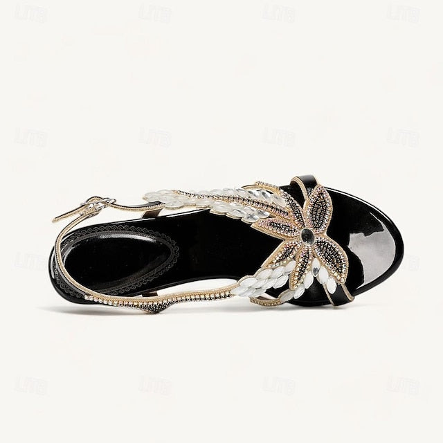 Round Rhinestone Women's Toe Sandals Wedding Shoes Party