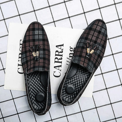 Men's Plaid Loafers with Tassel Decoration – Elegant