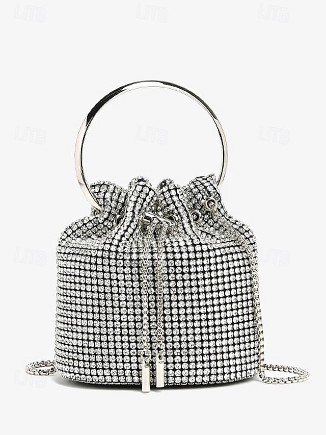 with Silver Sparkling Bucket Women's Metal Rhinestone Bag