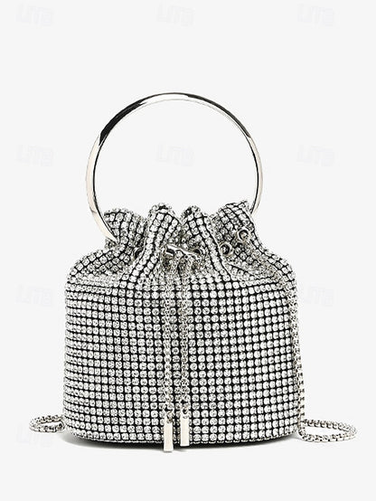 with Silver Sparkling Bucket Women's Metal Rhinestone Bag