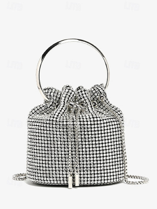 with Silver Sparkling Bucket Women's Metal Rhinestone Bag