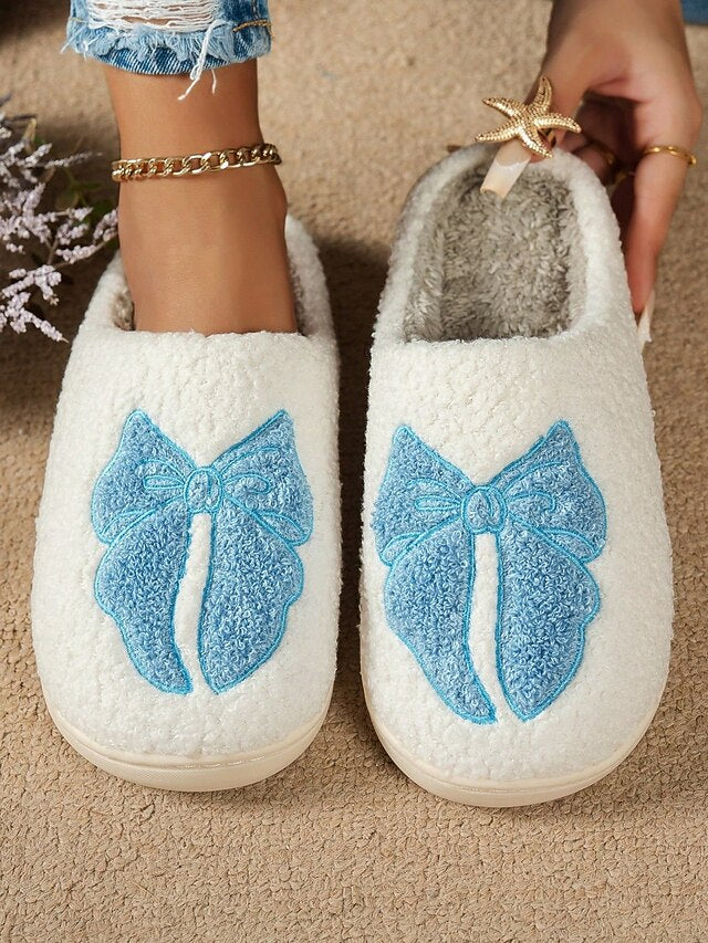 White Design Bowknot - Women's with Slippers Red and Soft