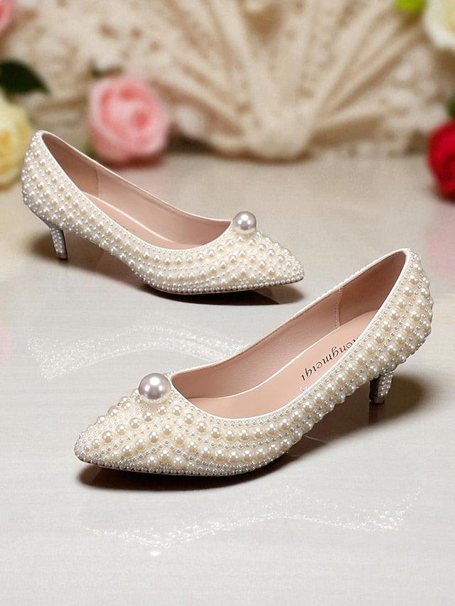 Women's Pumps Kitten and Heel Pearl-Embellished Matching