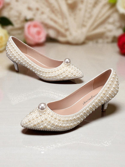 Women's Pumps Kitten and Heel Pearl-Embellished Matching