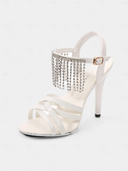 Rhinestone Women's Stiletto with Sandals Leather Red Patent