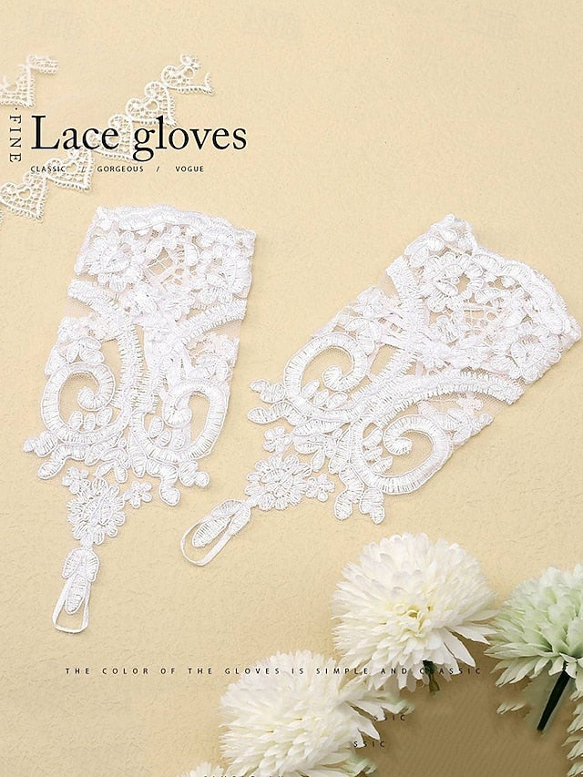 Fingerless White Elegant Bridal Gloves Vintage Lace – Wedding