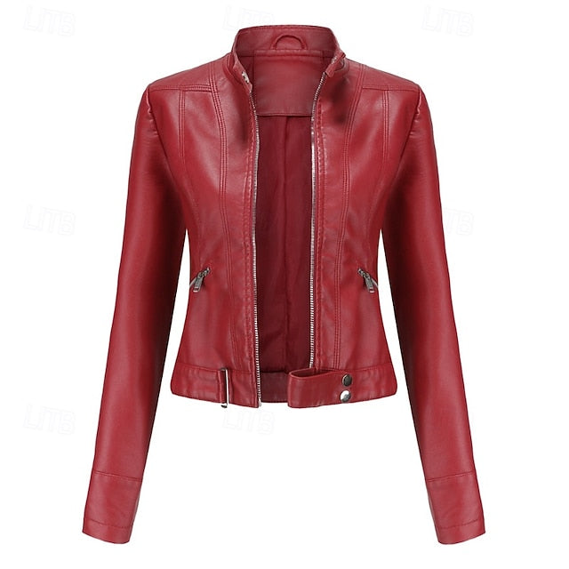 Zipper Women's Pocket Faux Comfortable Leather Jacket