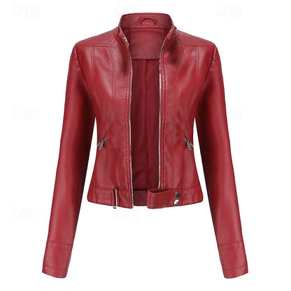 Zipper Women's Pocket Faux Comfortable Leather Jacket