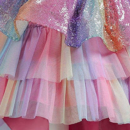 Dress Wedding colour Girls' Party Sequin Sleeveless Kids