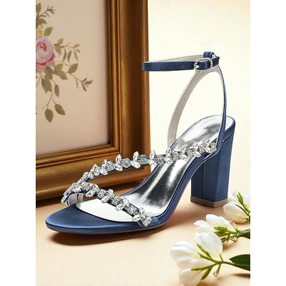 Block Rhinestone Heel - Straps with Sandals White Women's