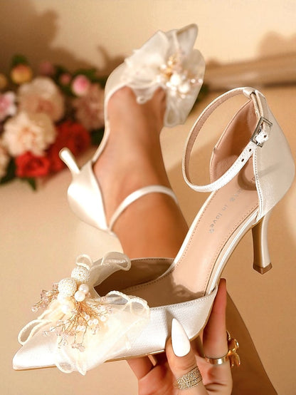 Bridal Ankle with Strap Heels - Satin Pumps Elegant Women's