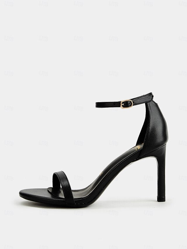 Strap for Open-Toe Stiletto Ankle Elegant Women Sandals Black -