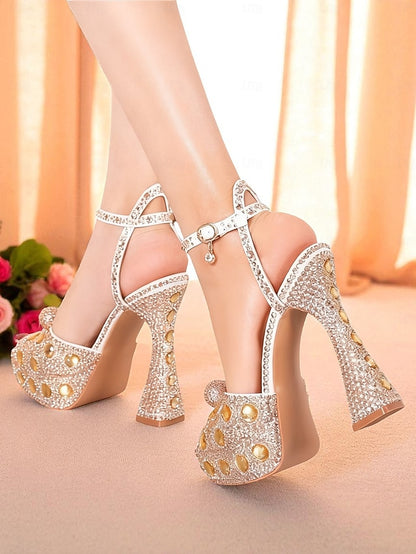Platform Heel Sandals High with Matching Women's Rhinestone