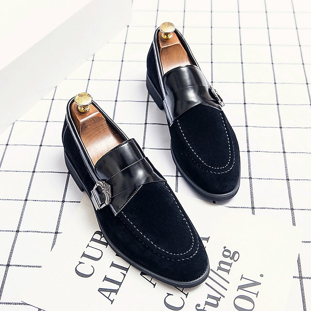 Men's Patent with Loafers Leather and Metal Strap Suede